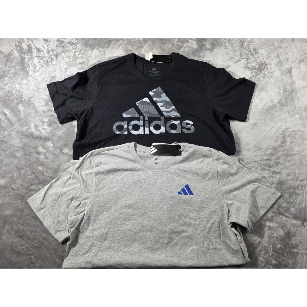 Adidas T-Shirt Bundle Lot of 2 Mens Large Black Grey Camo Mountain Logo NEW